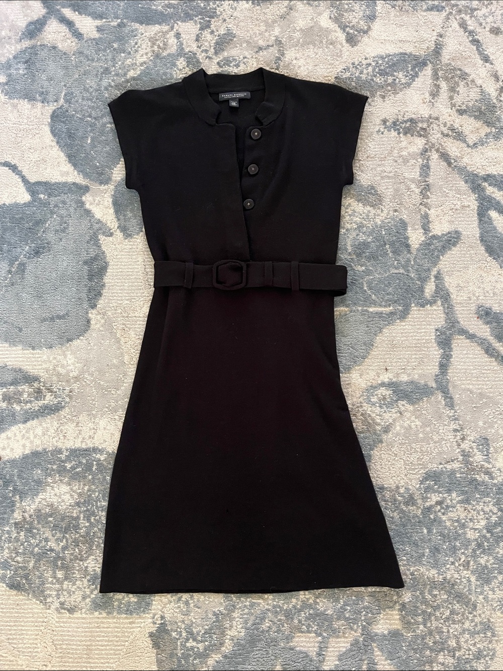 Banana Republic Black Belted Cap-Sleeve Knit Mini Dress